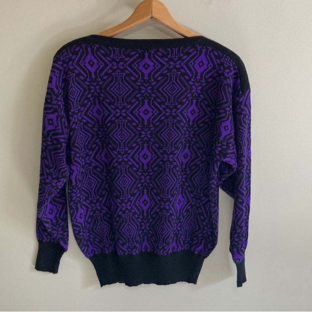 Vintage Transfomer Purple and Black Patterned Sweater, Size Medium, acrylic - Picture 7 of 8
